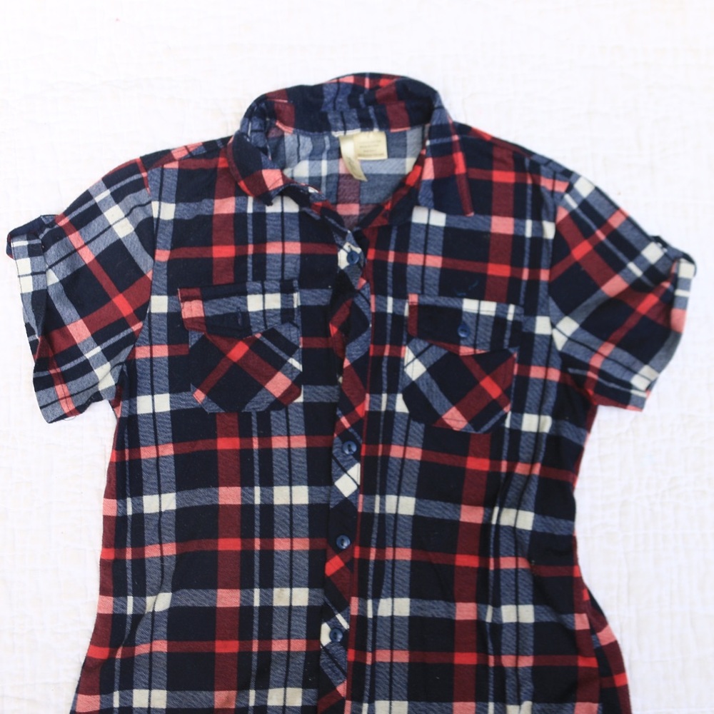 🦋 Red, White, & Blue Cute Short Sleeve Flannel